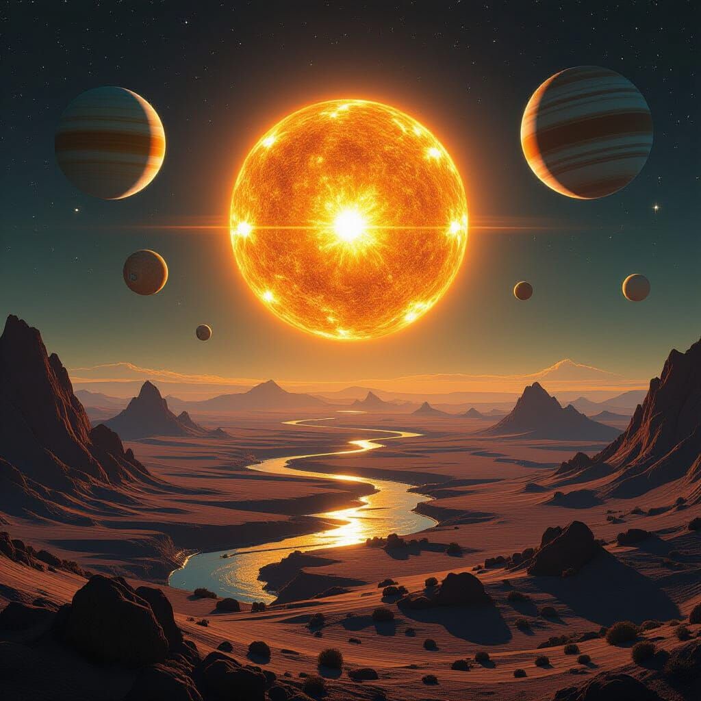 Solar System Planets Aligned in Detailed Digital Art