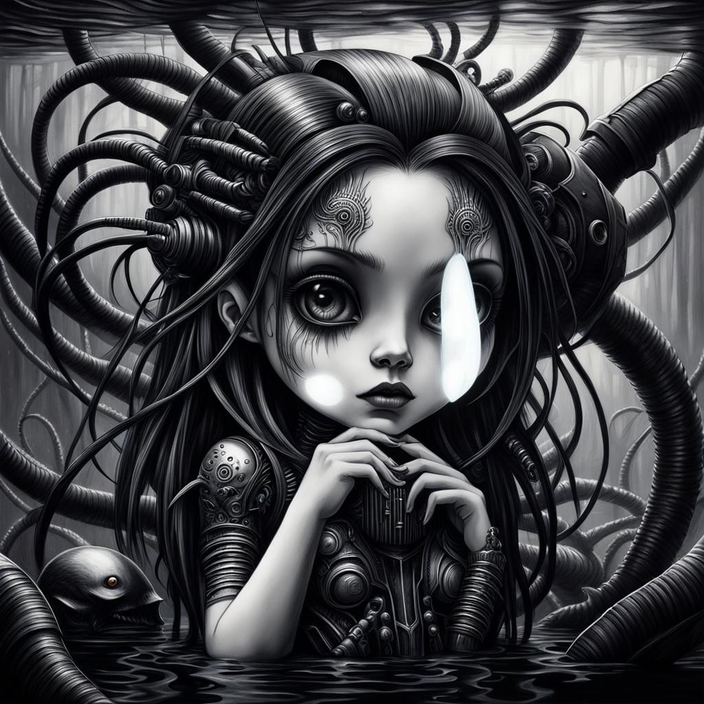 Gothic Cyberpunk Female Figure in Hyperrealistic Art