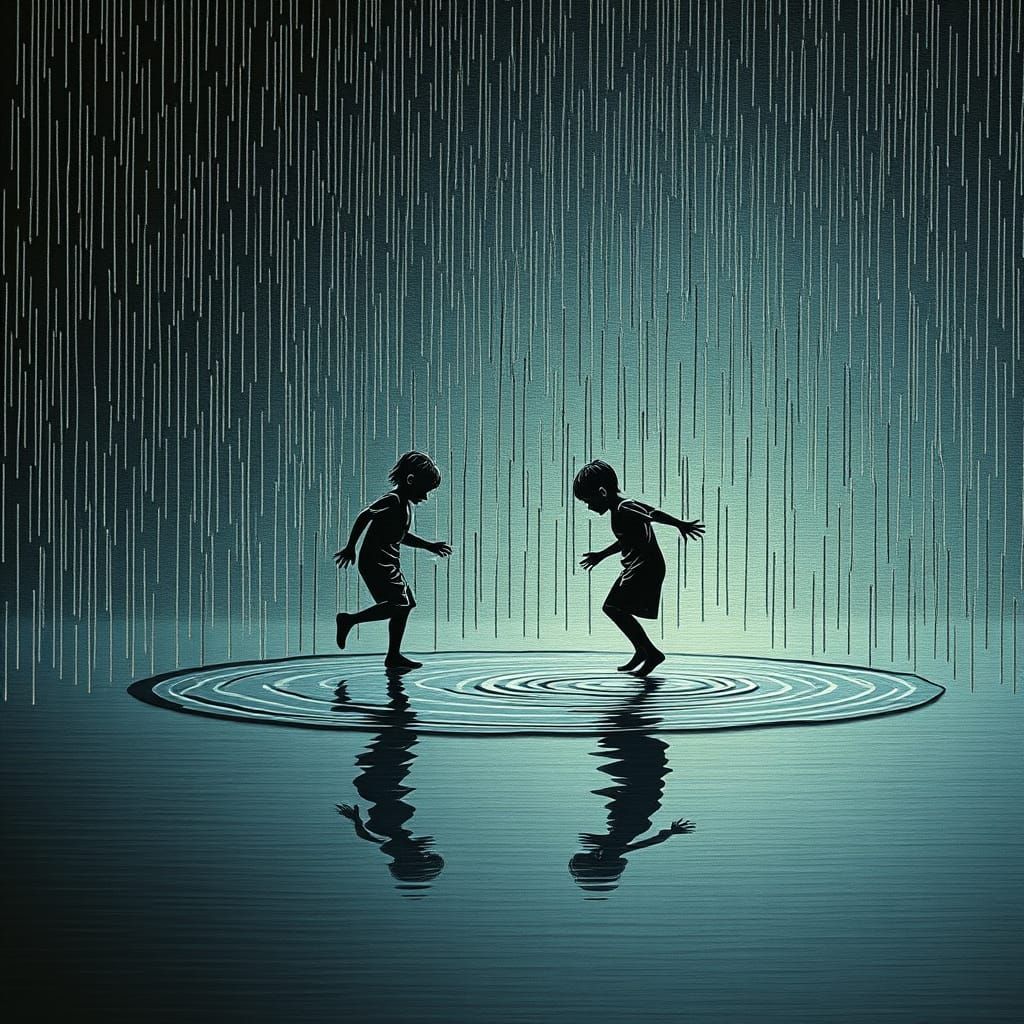 Rhythmic Splash of Childhood in Rainy Puddle
