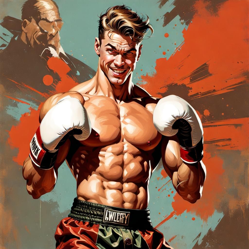 Mischievous Boxer with Naughty Smile, Pin-Up Art