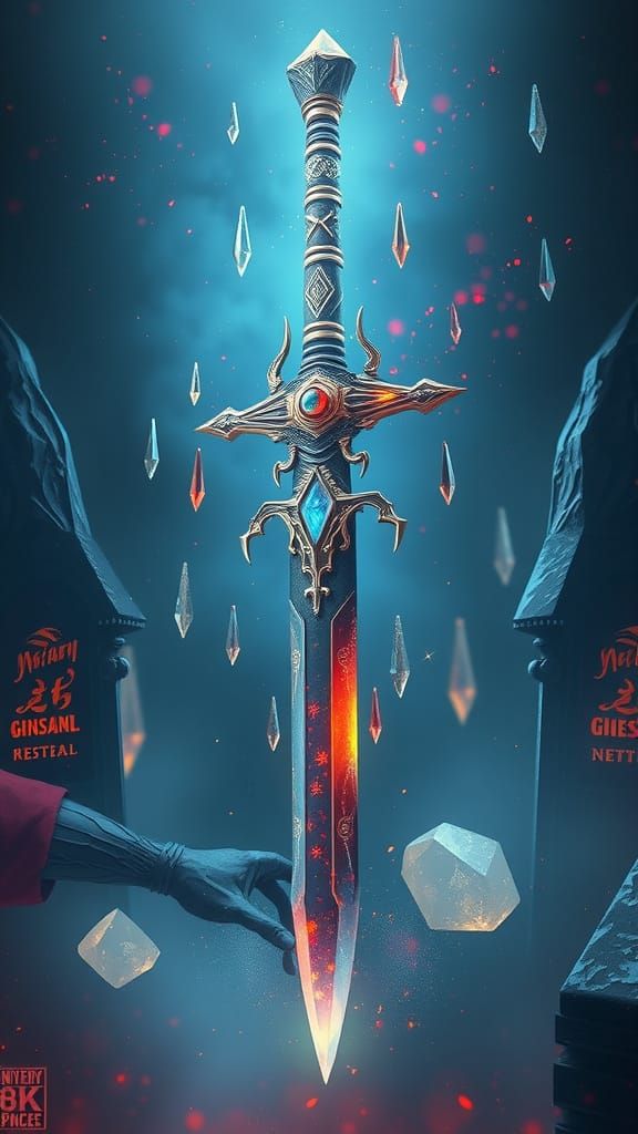 Mystical Crystal Longsword in Detailed Matte Painting Style