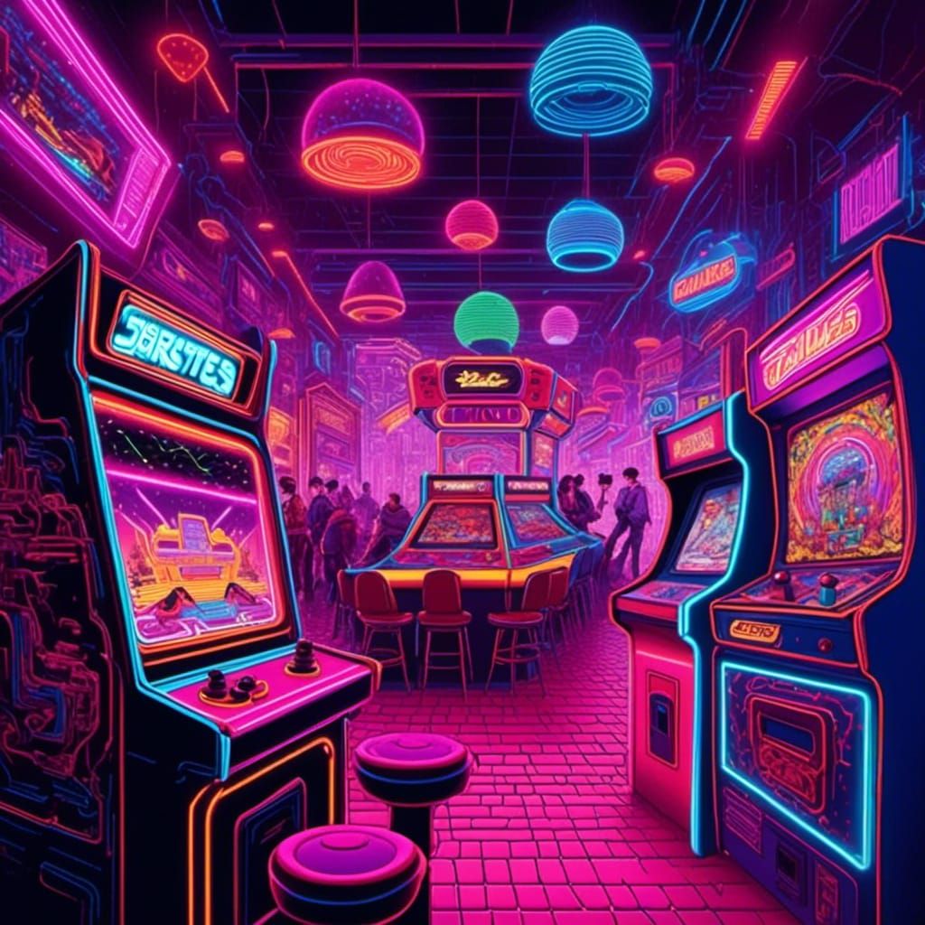 Vibrant 80s Arcade in Murraypunk Style
