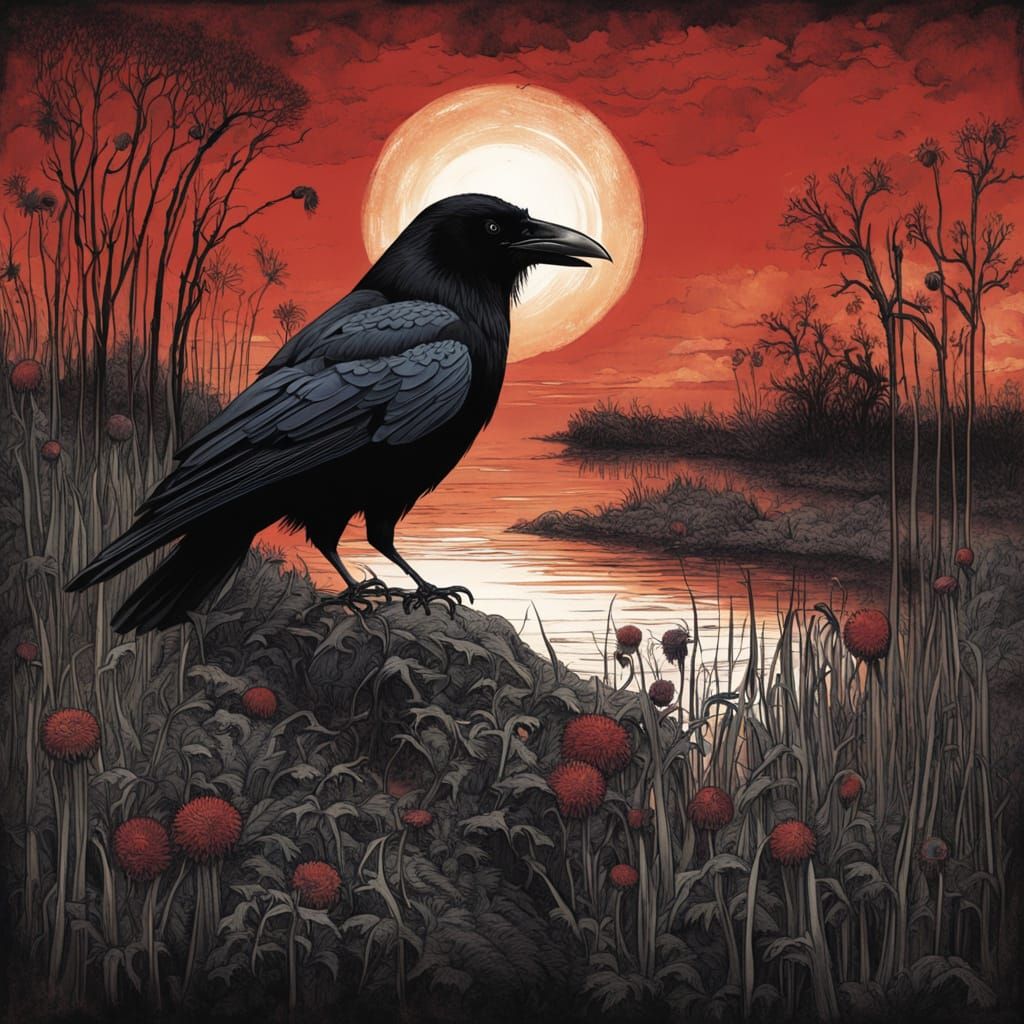 Gothic Crow in Eclipse: Dark Fantasy Art