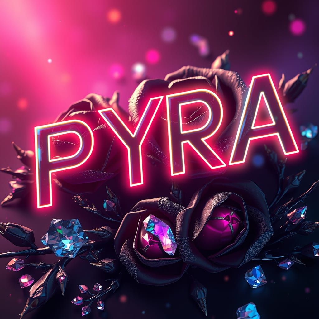 Neon Holographic Name with Roses and Crystals