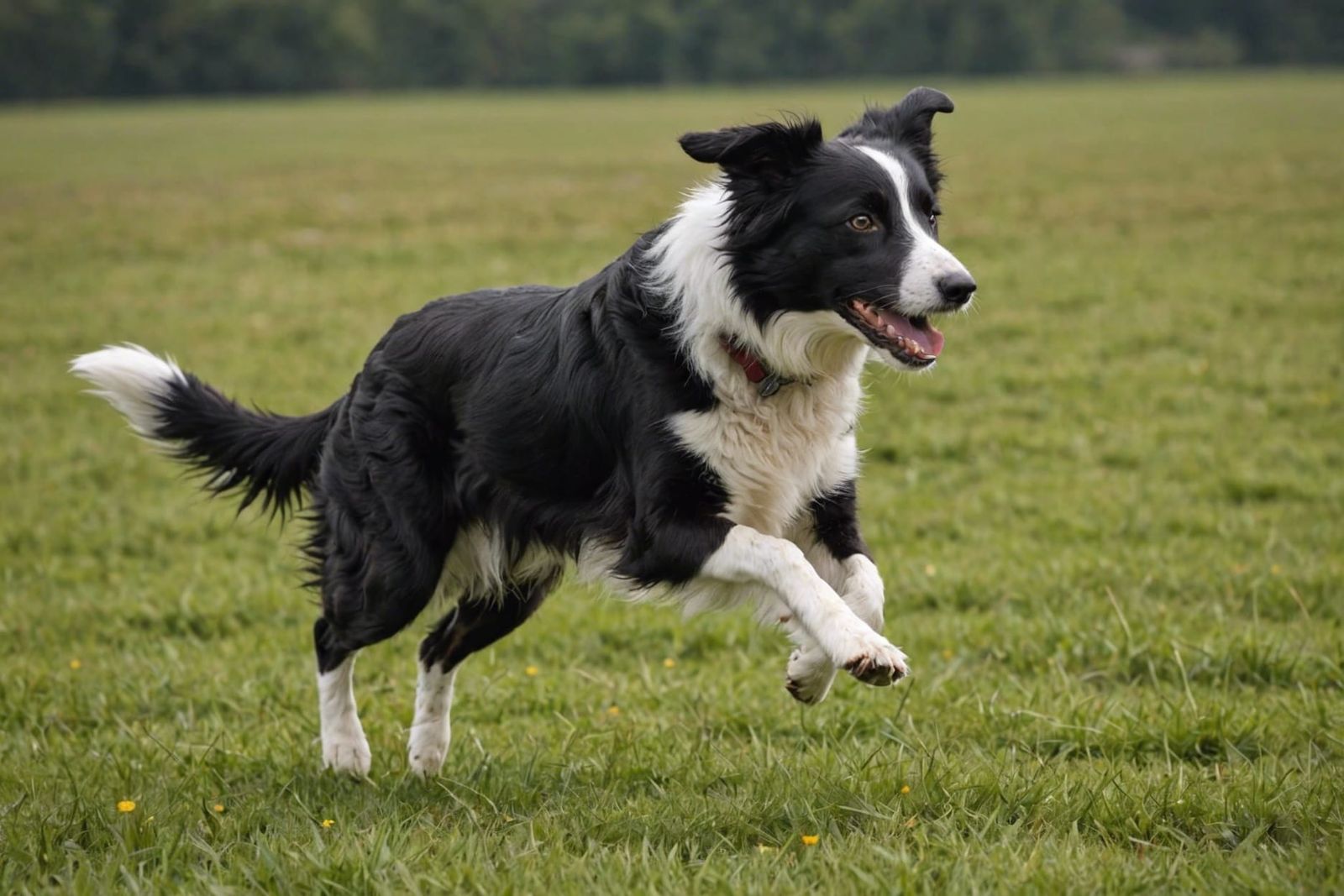 Border Collie Runs Through a Field