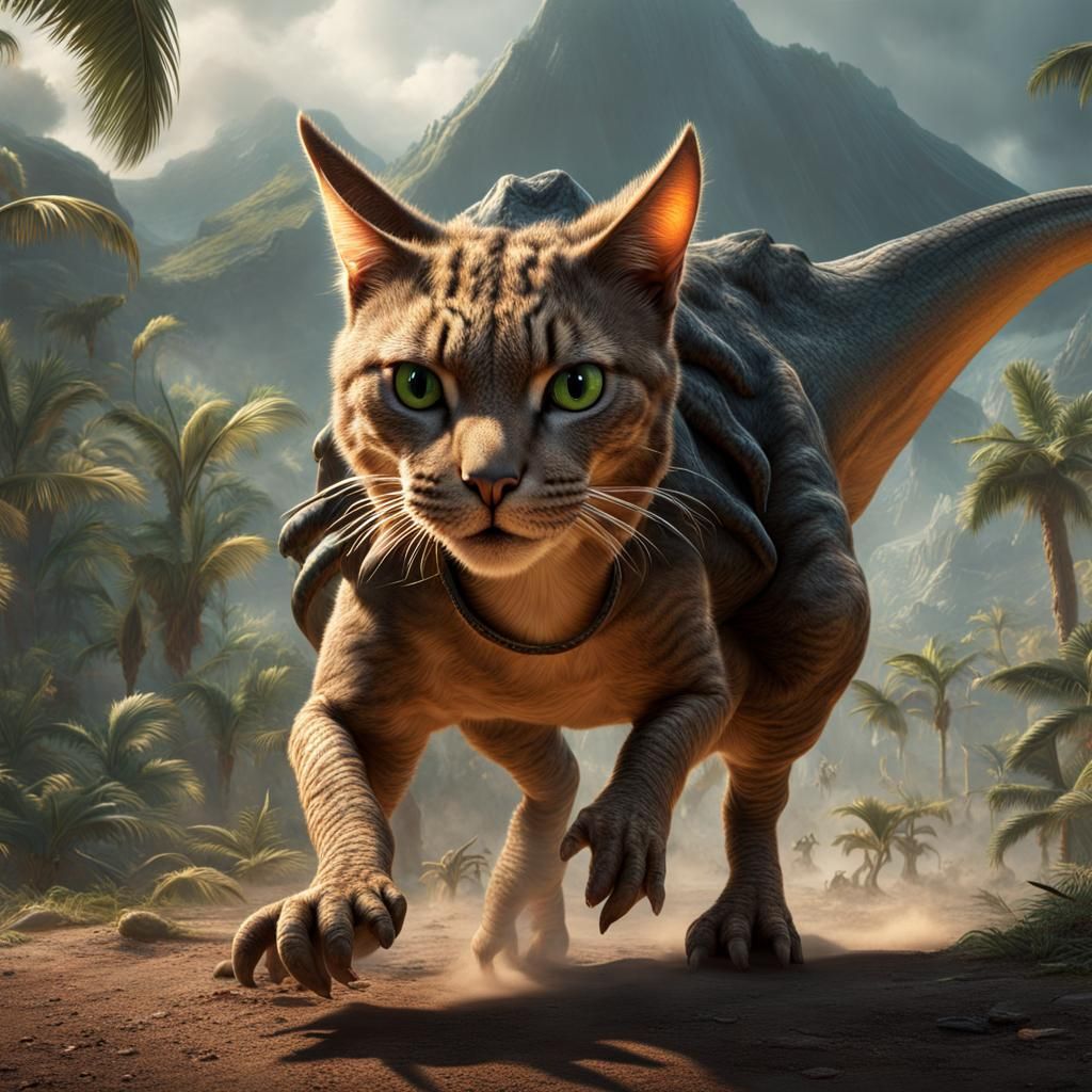 Fantastic Dinosaur Cat Hybrid in 8K Resolution