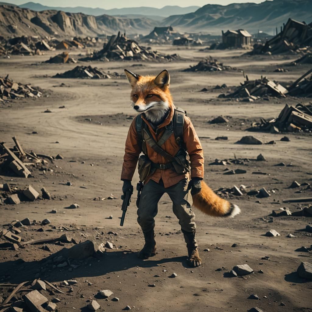 Wasteland Survivor: Humanoid Fox in Cinematic Style