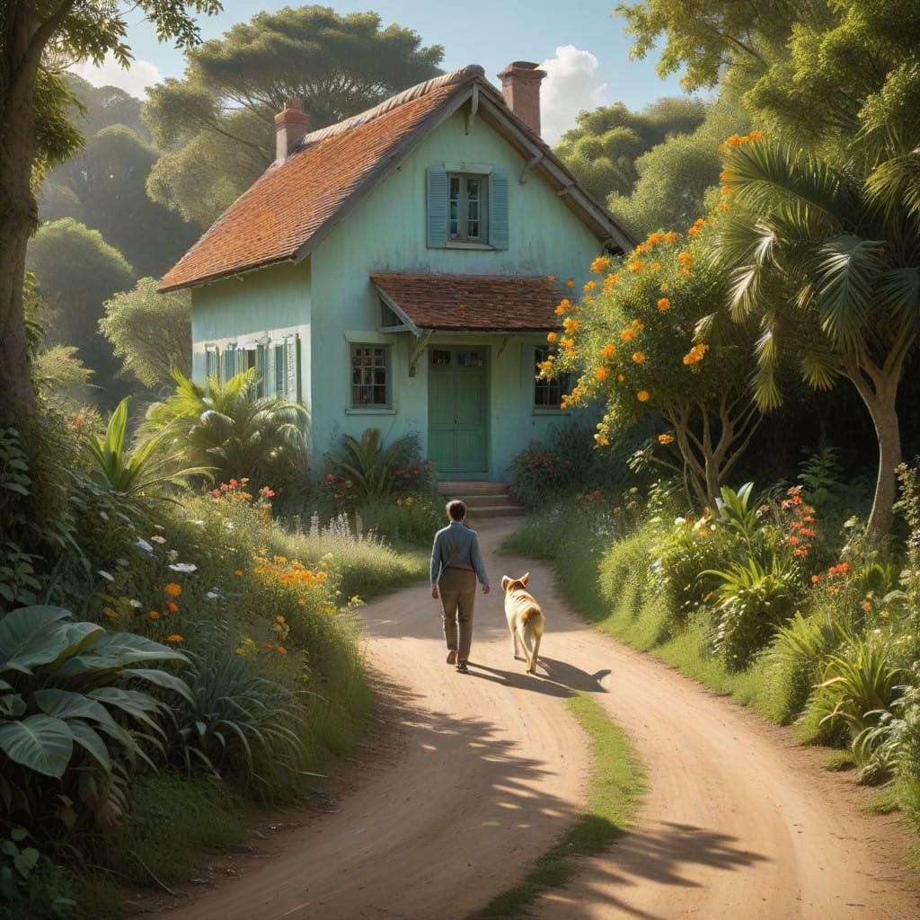 Impressionist Family Scene in Serene Caribbean Landscape