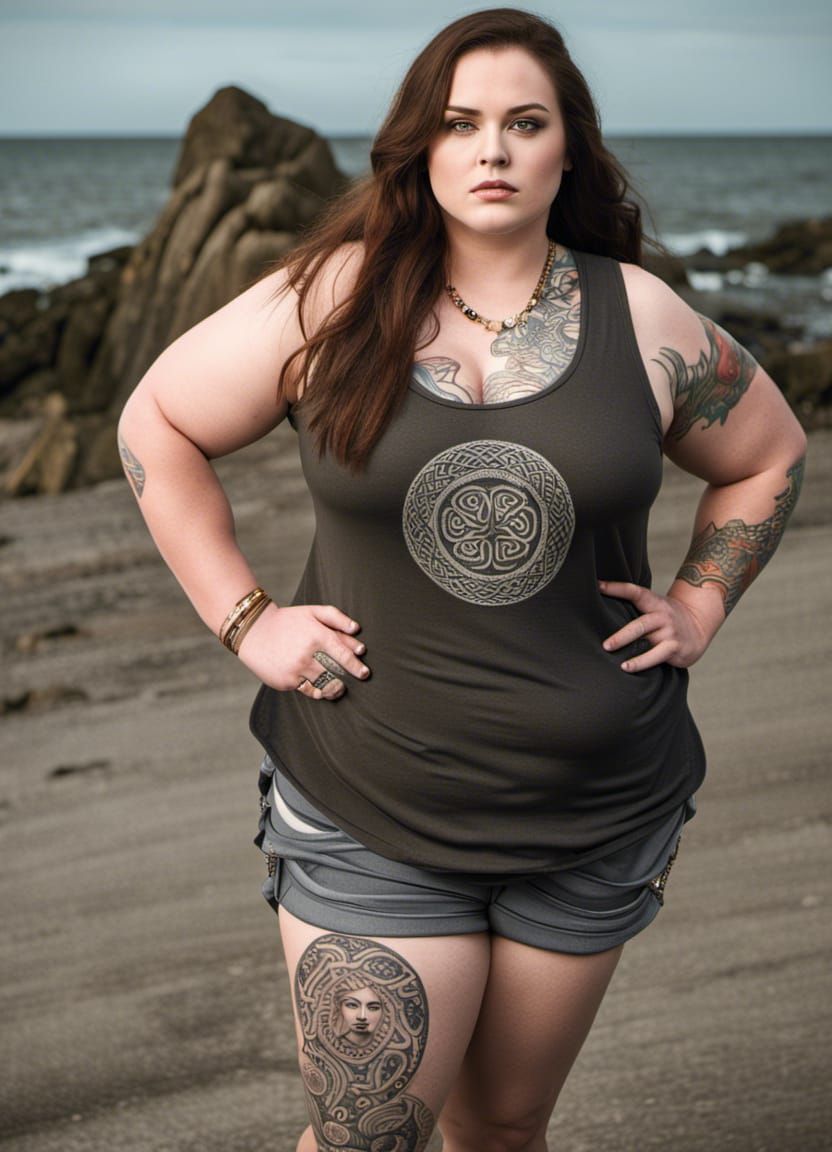 Plus-Size Model with Celtic Tattoos in Tank Top