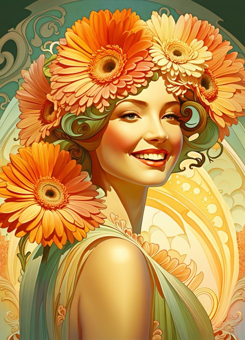Gerbera Daisy Lady: Art Nouveau Fantasy Portrait