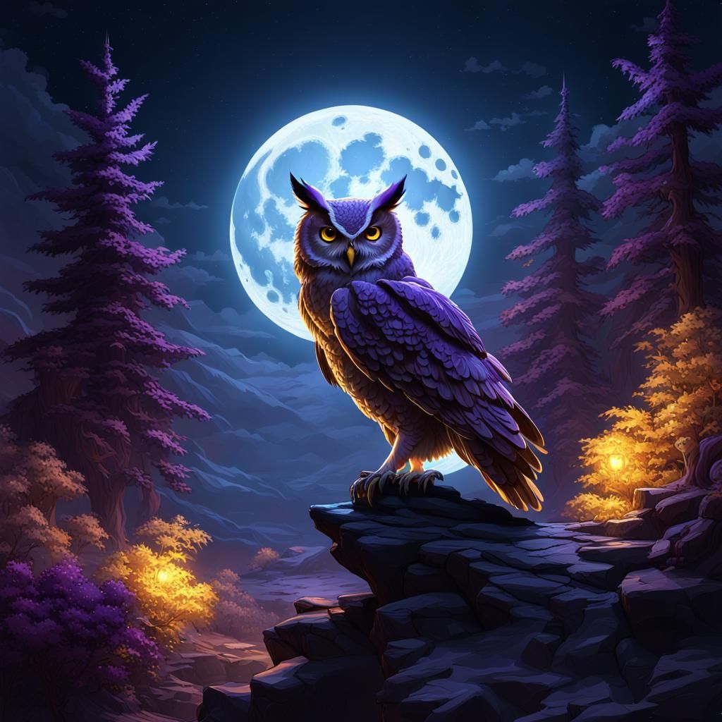 Owl on Moonlit Night: Dark Fantasy Concept Art