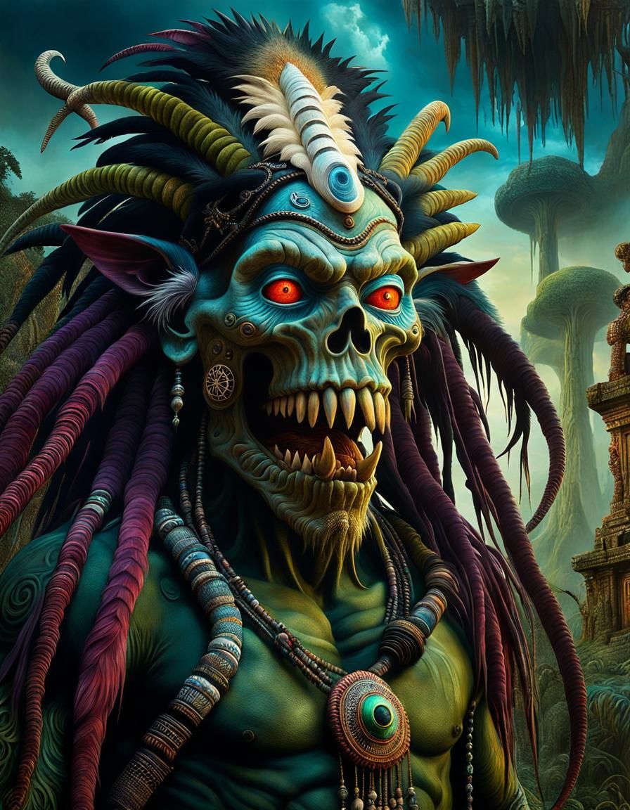 Surreal Shaman in Cryptid Taxidermy Wonderland