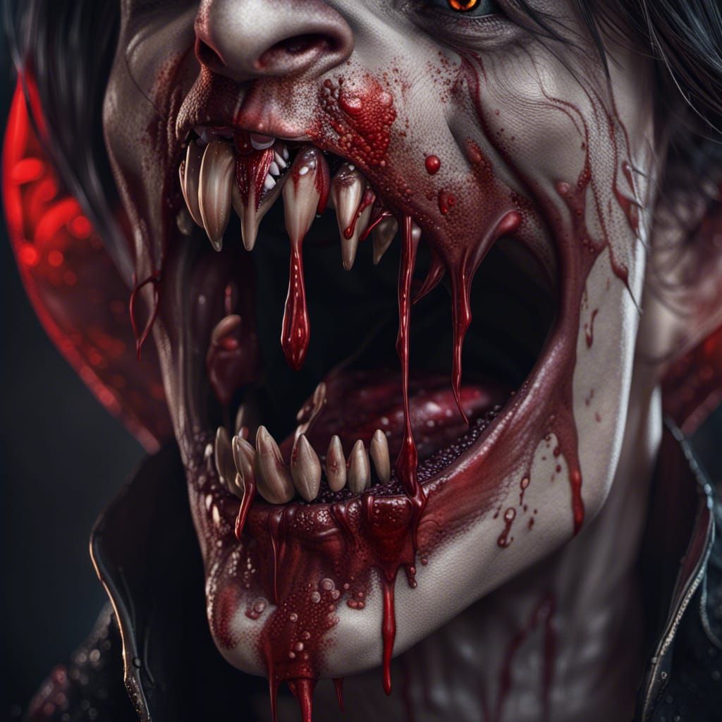 Vampire with Dripping Fangs: Fantasy Concept Art