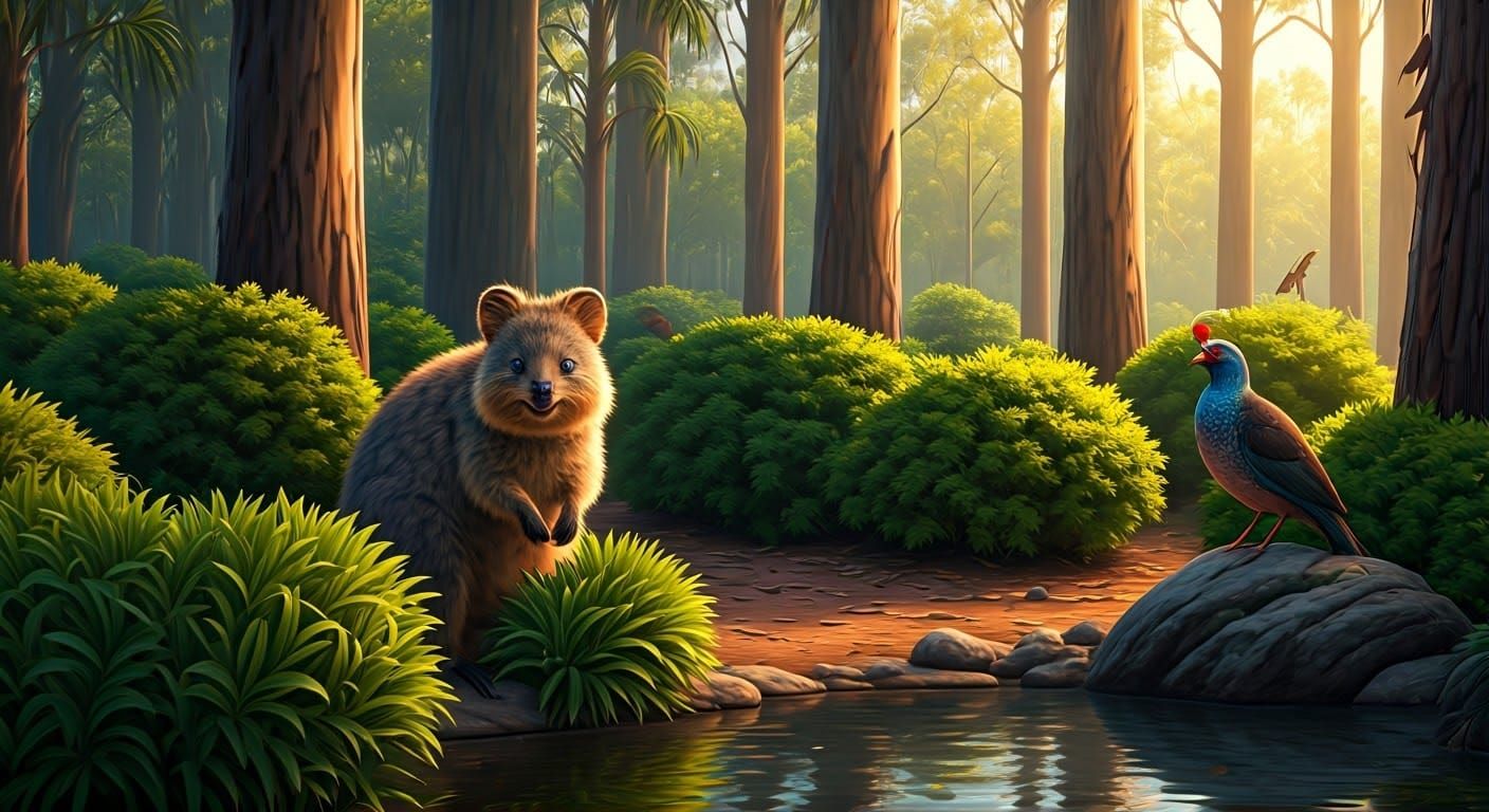 Quokkas Play in Lush Australian Landscape