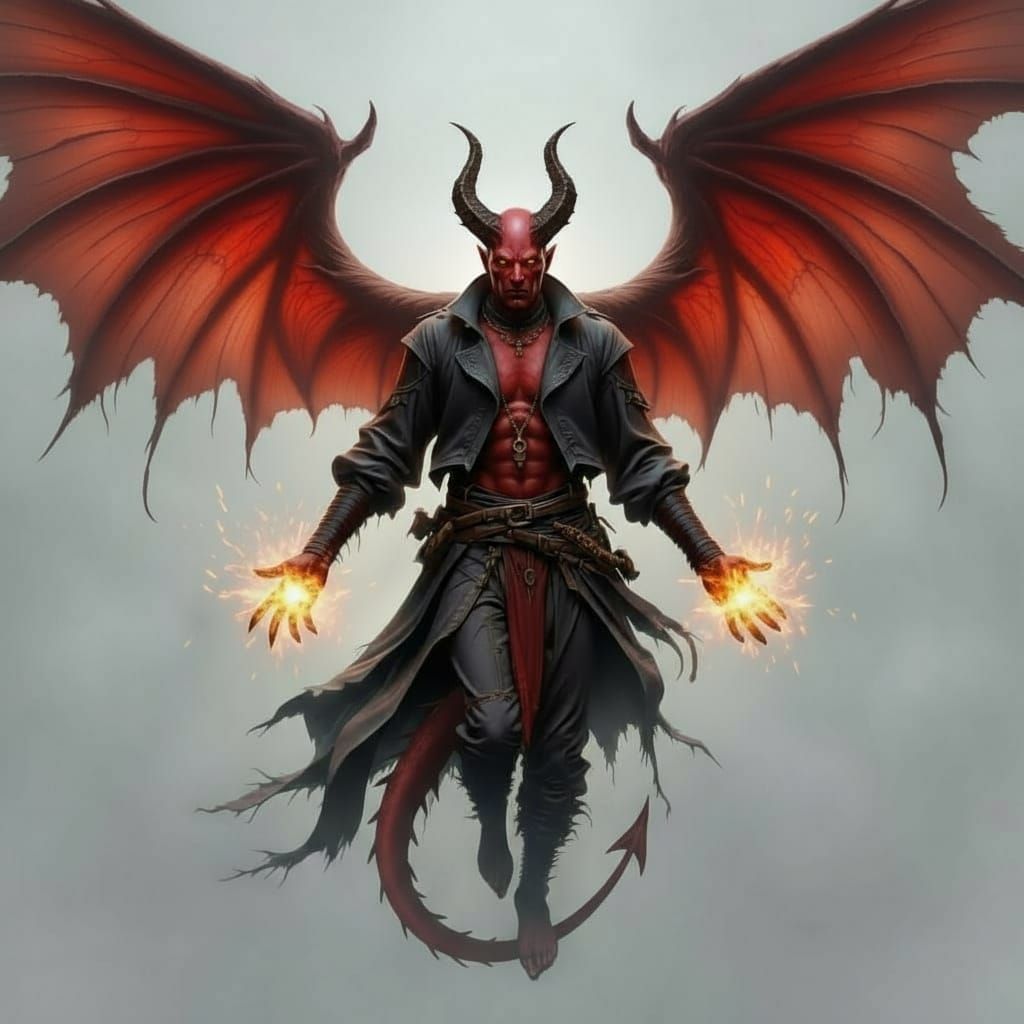 Red-Skinned Tiefling Rogue in Dynamic Flight Pose