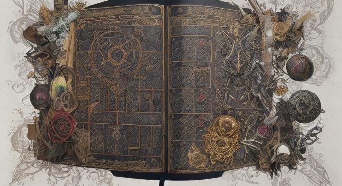ancient divine tome, magical protection glyphs, demon hunting guide, technical botanical uses and mixtures, blood staine...