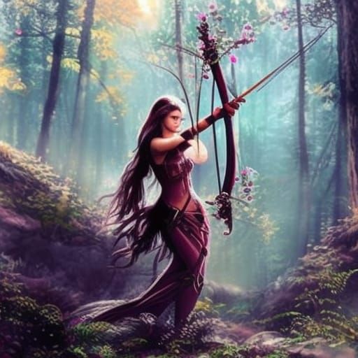 Beautiful Young Elf Archer in Forest Setting