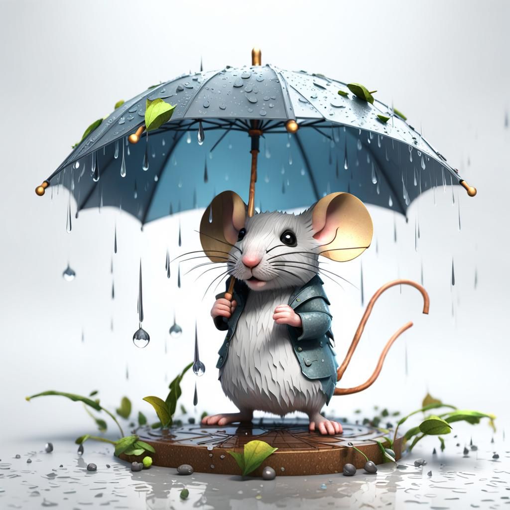 Mouse with Umbrella in Rain: 3D Game Cinematic Art