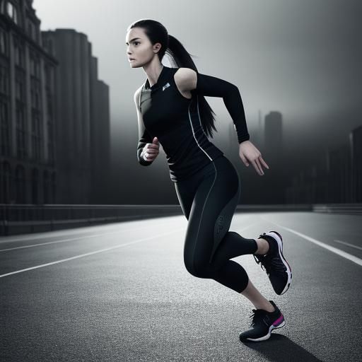 Hyperrealistic Girl in Leggings and Running Shoes