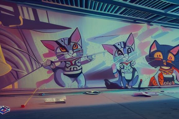 Samurai Pizza Cats Mural in 90s Anime Style