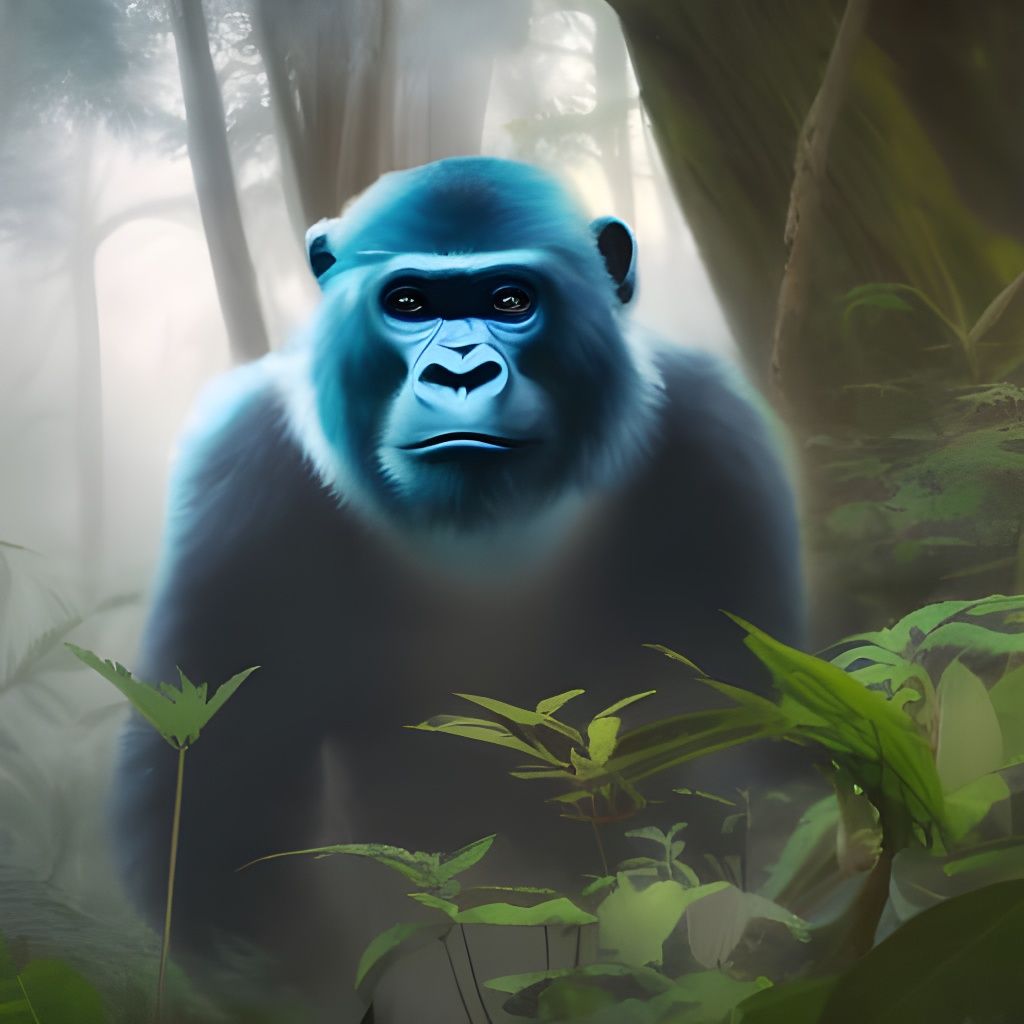 Electric Blue Gorilla in Lush Cloud Forest