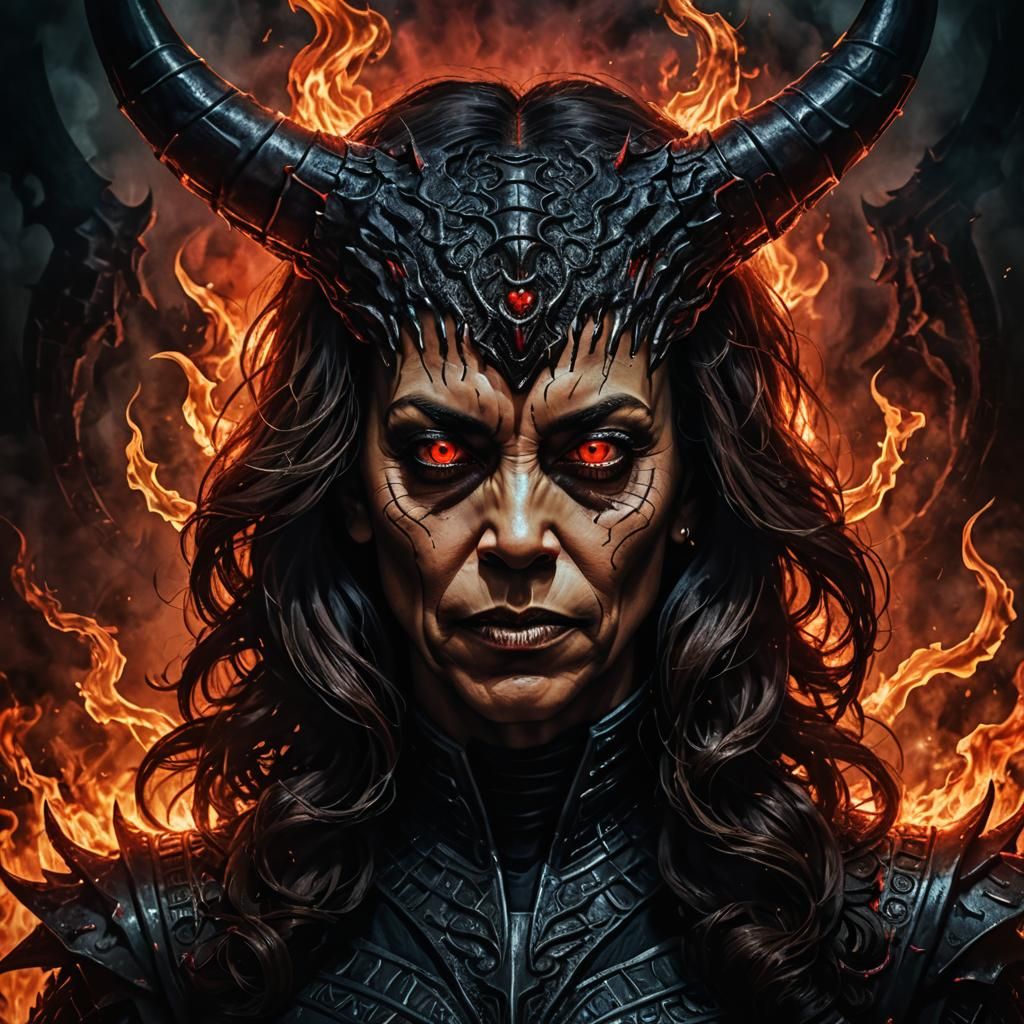 Demonic Kamala Harris Portrait in Dark Fantasy Style