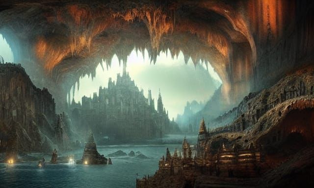 Epic Fantasy City in Cave: Digital Matte Painting