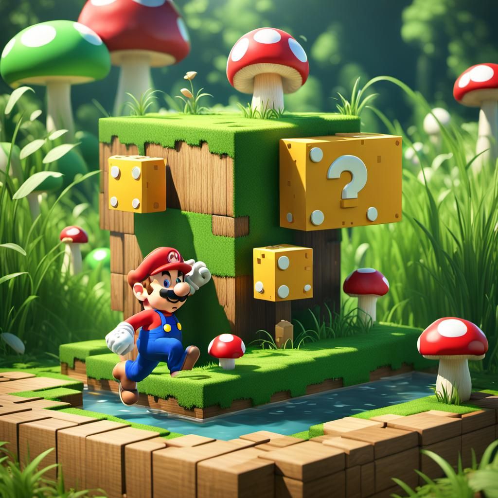 Mario in Sunny Landscape: Hyper-Realistic 3D Rendering