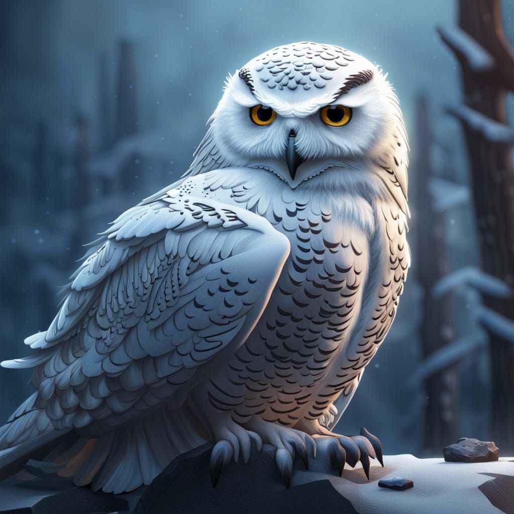 Snowy Owl in Detailed Matte Painting Style