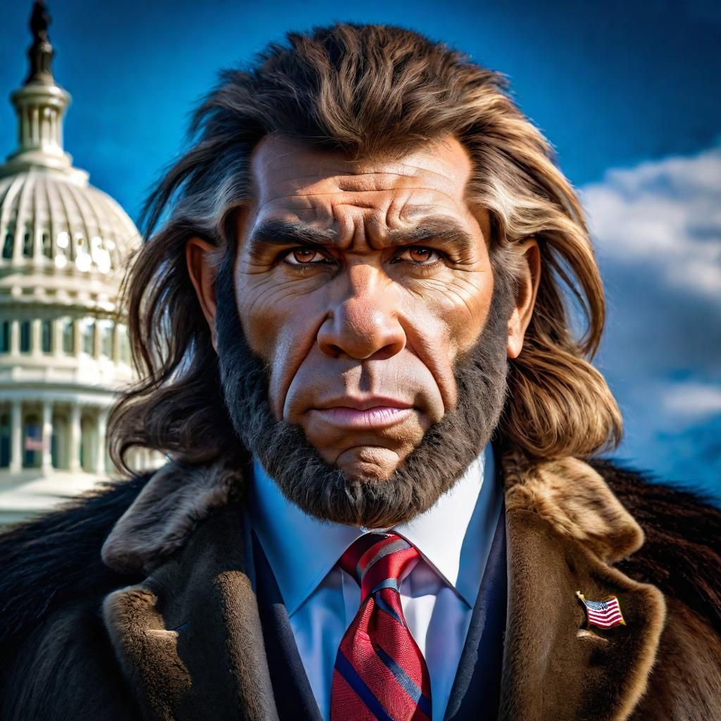 Neanderthal President: Hyperrealistic Portrait in Washington