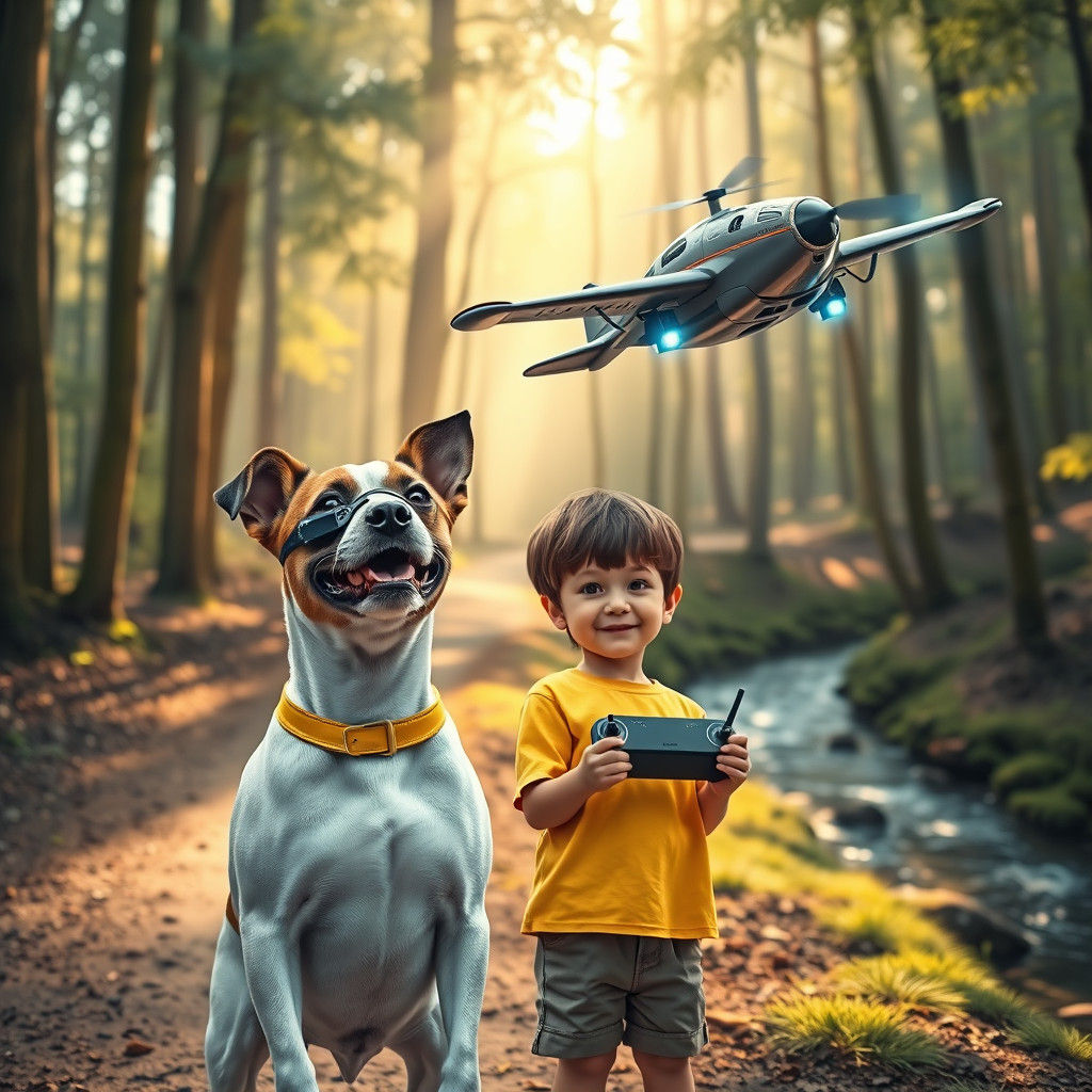 Photorealistic Jack Russell Terrier with Robot Airplane