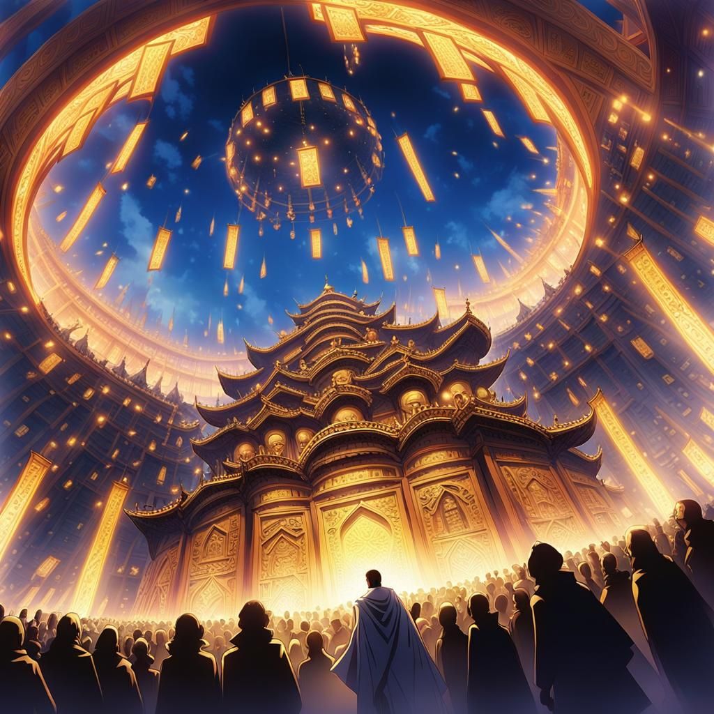 Anime Knight Inspires Crowd in Ancient City