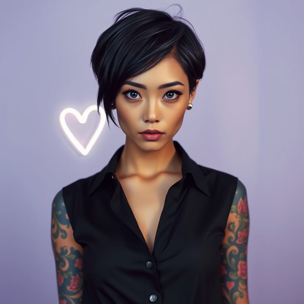 Thailandese Woman with Tattoos in Art Nouveau Style