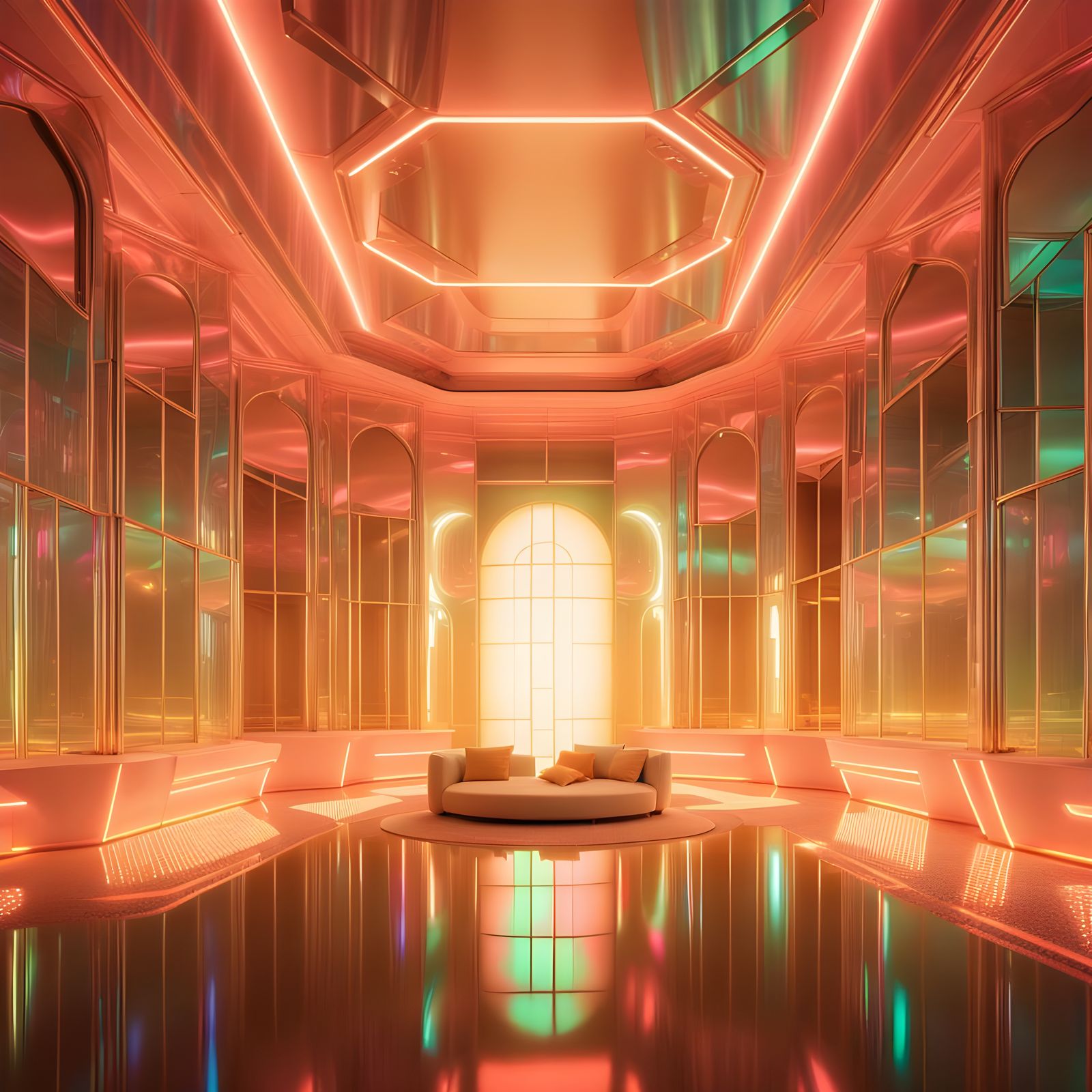 Chromatic Crystal Tea Room: A Futuristic Interior