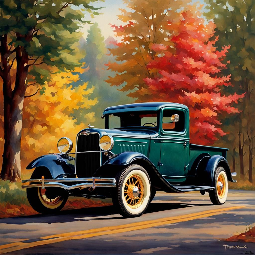 1934 Ford Pickup in Watercolor Style