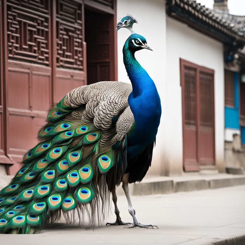Peacock in Chinese Town: A Study in Contrast