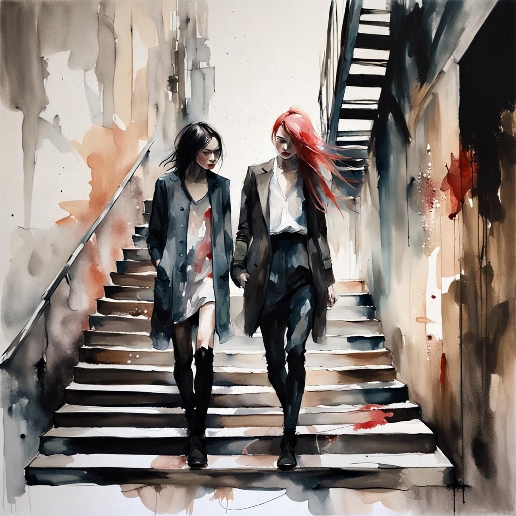 Abstract Watercolor of Urbanite in Grimy Alley