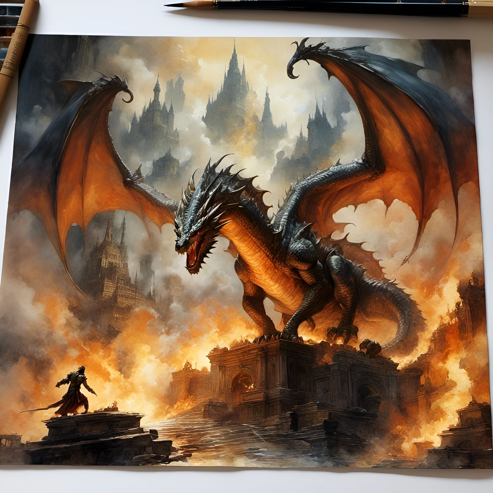 Firebreathing Dragon in Inkblot Style