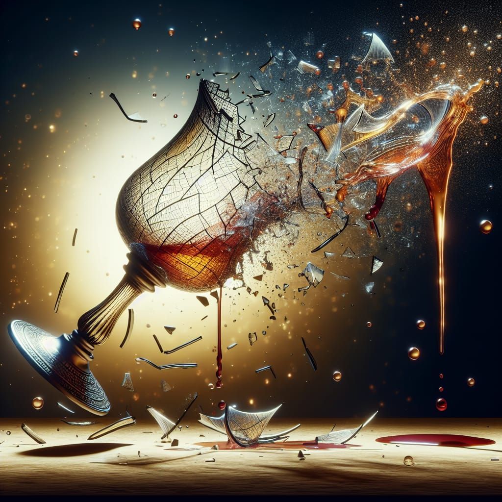 Hyperrealistic Broken Royal Chalice in Slow Motion