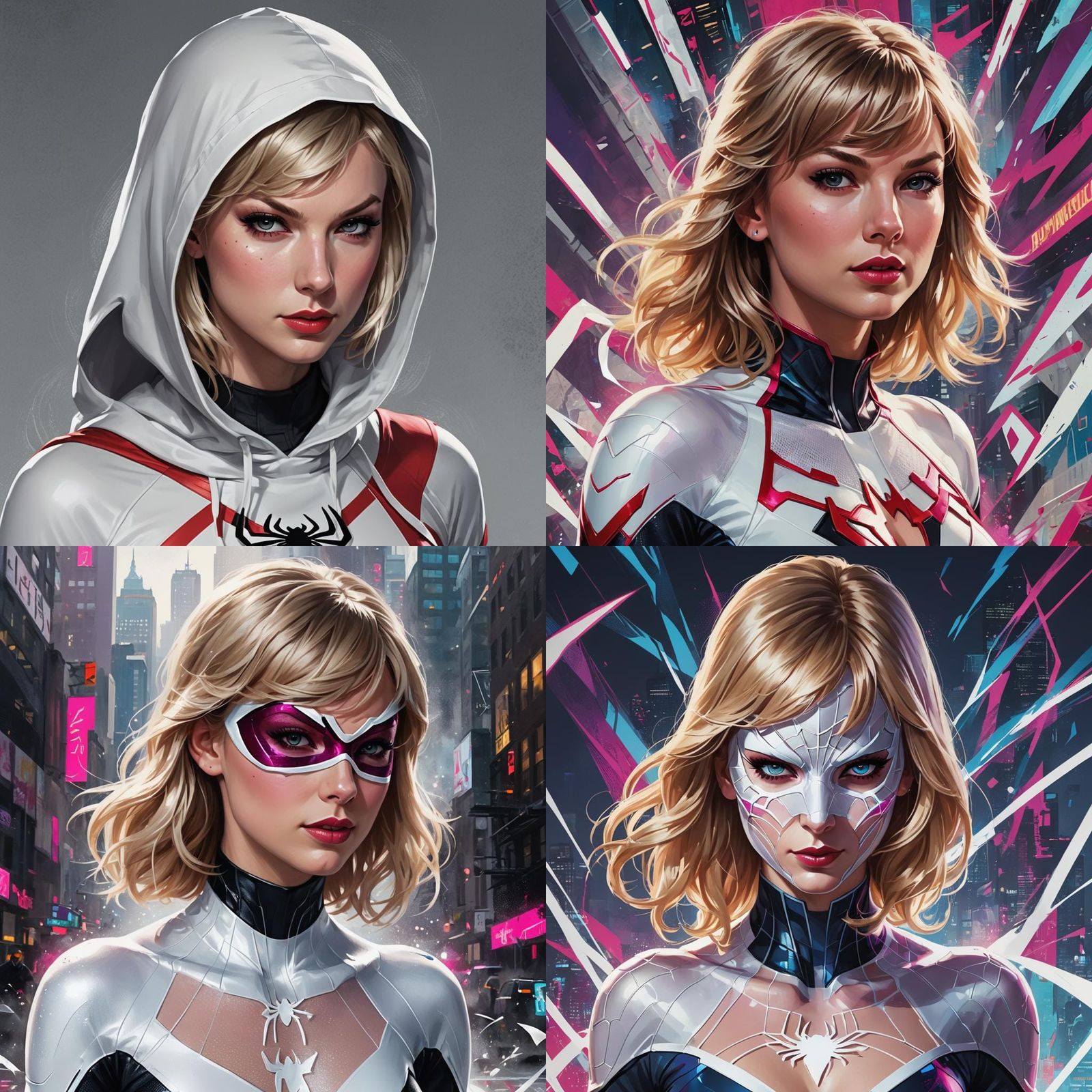 Spider-Gwen Hand-Drawn Portrait in Hyperrealistic Style