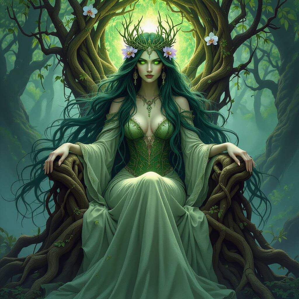Mysterious Forest Witch with Emerald Eyes