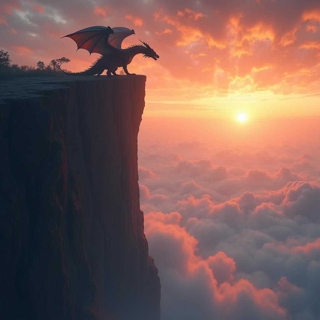 Dragon Soaring from Cliffside: Fantasy Landscape Art