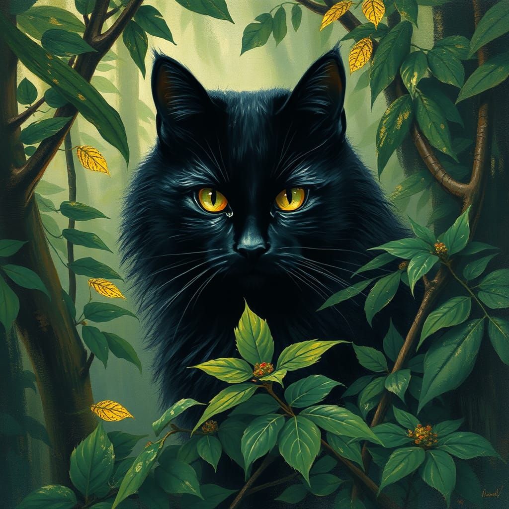Black Cat Hiding in Forest as Matte Painting