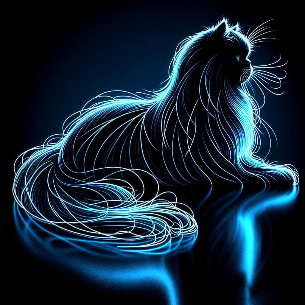 Ethereal Persian Cat in Neon Blue Glow