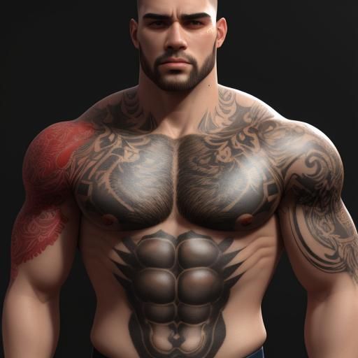 Detailed 3D World Tattoo on Muscular Chest