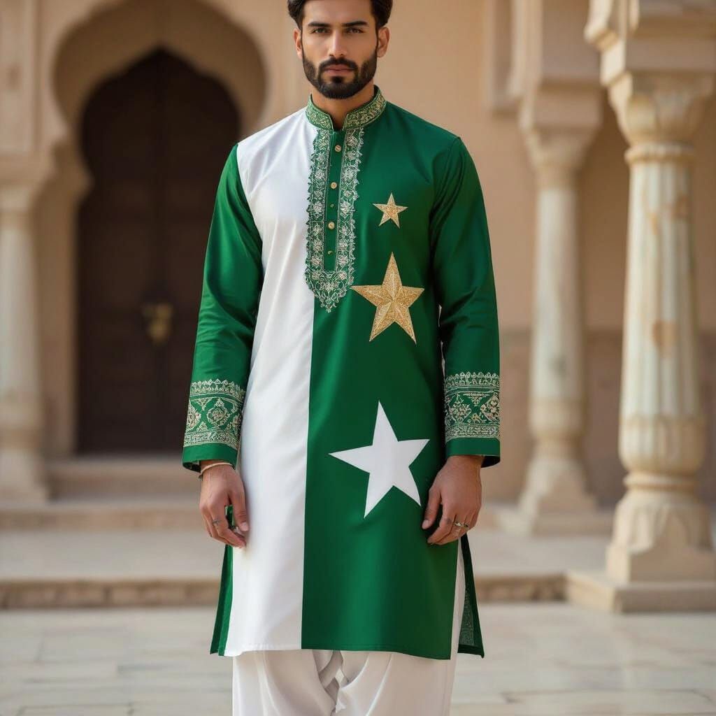Man in Pakistani Flag Outfit with Star Emblem
