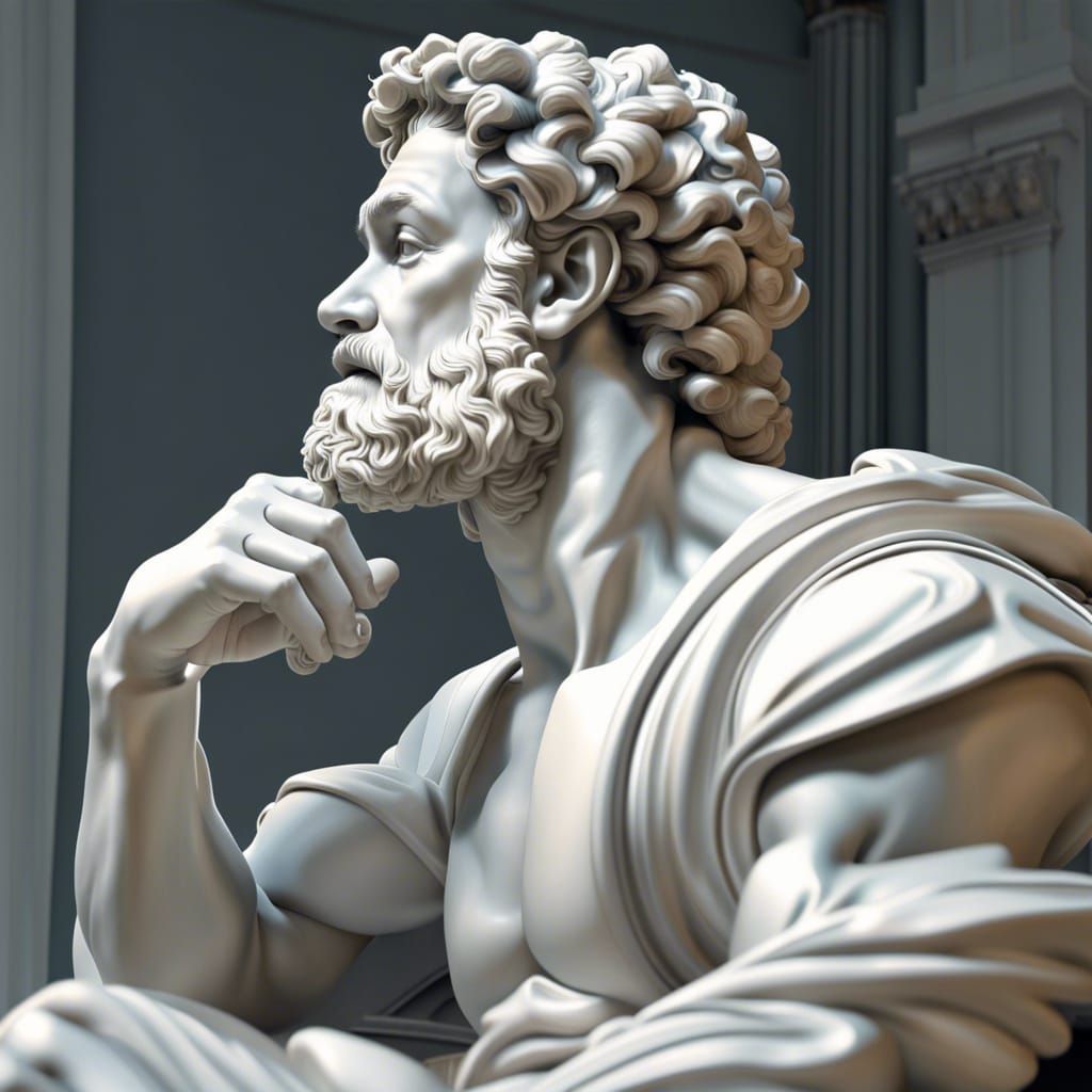 Hyperrealistic Sculpture of a Thinking Man