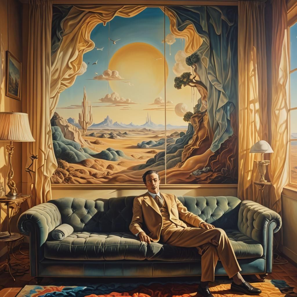 Dreamlike Room: Surrealist Oil Painting with Triadic Colors