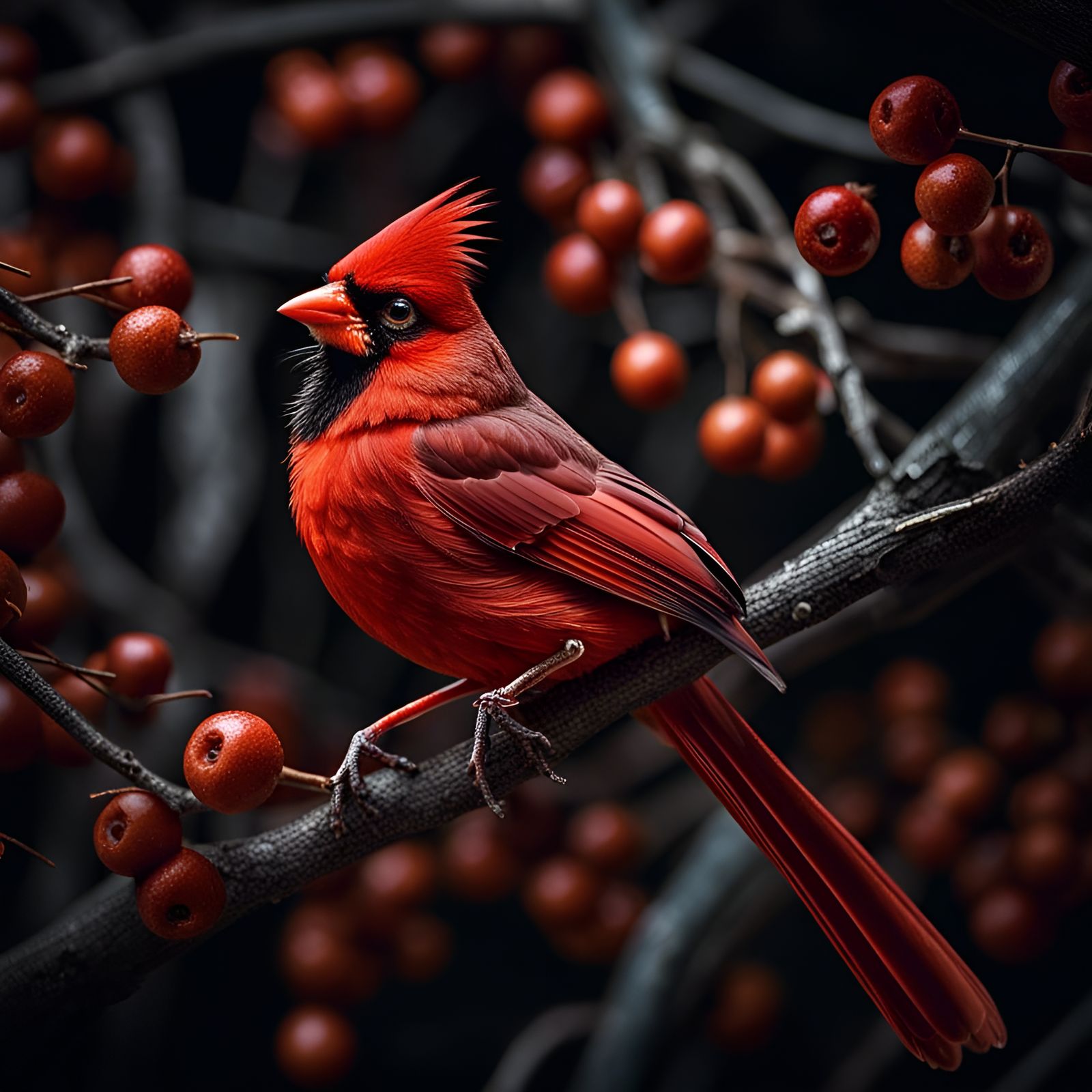 American Cardinal Close-Up: Photorealistic Bird Portrait