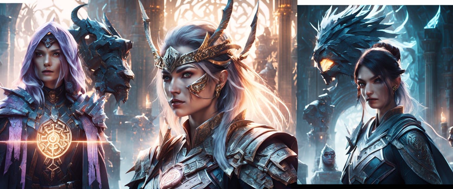 Fantasy Team Assembled Before Ancient Temple